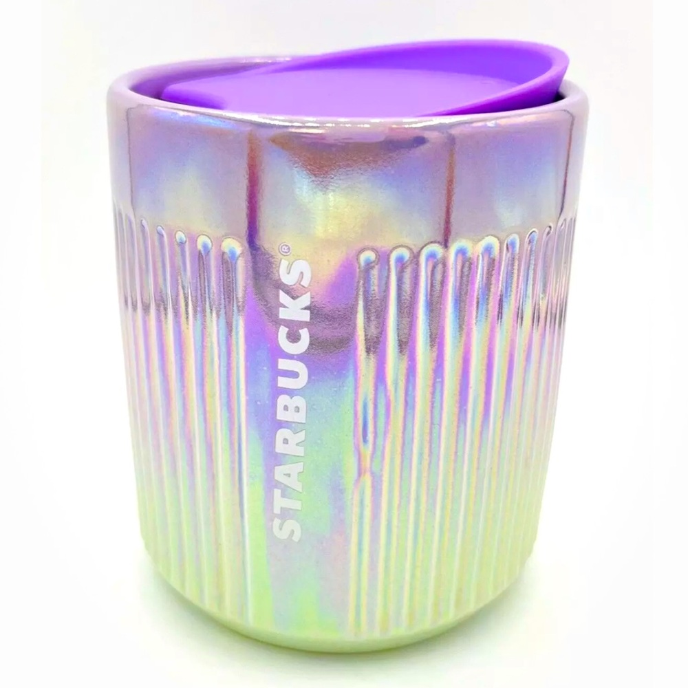 Starbucks 2022 Purple Iridescent Rainbow 8oz Ceramic Travel Cup Mug w/Lid